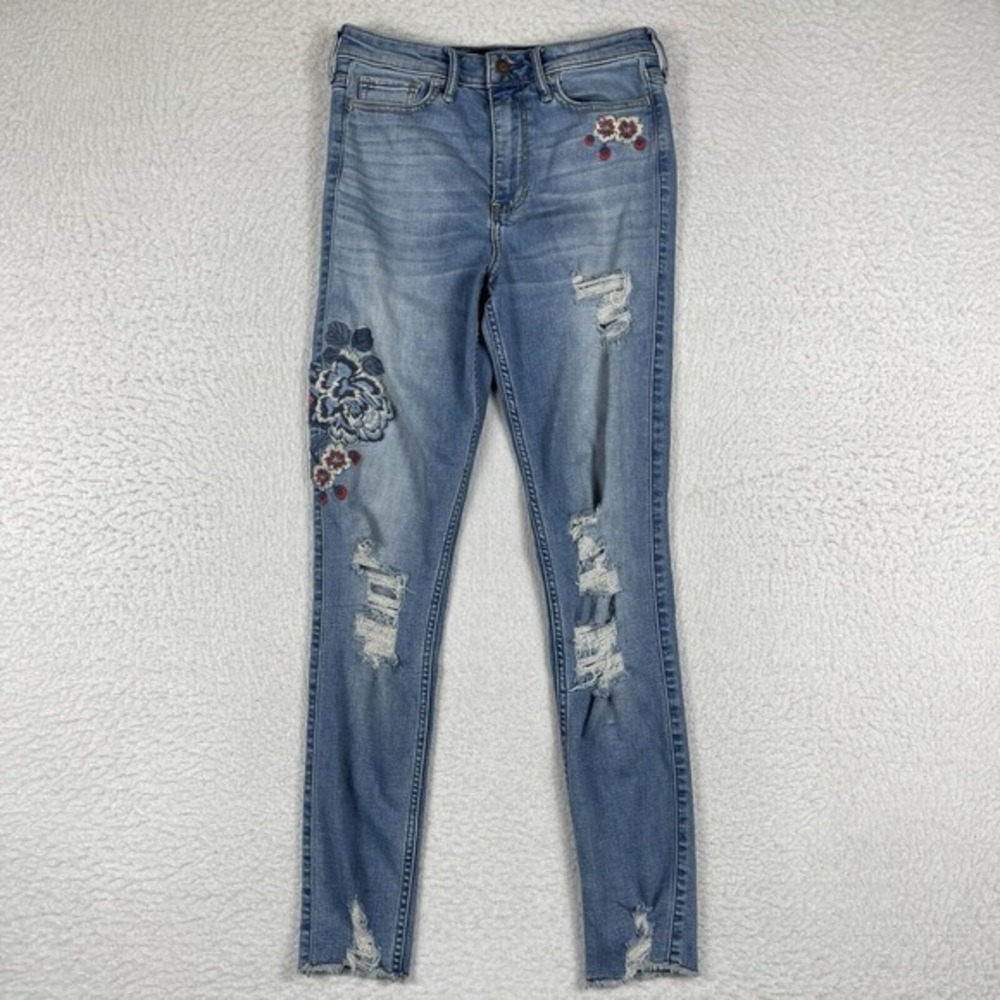 Hollister Jeans Womens 5 Regular 27x30 Blue Flowers Ultra High Rise Super Skinny